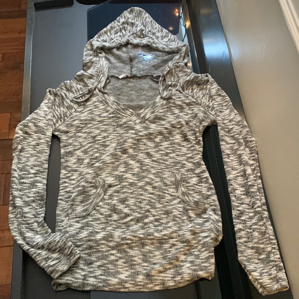 Woven V-Neck Poof! Hoodie